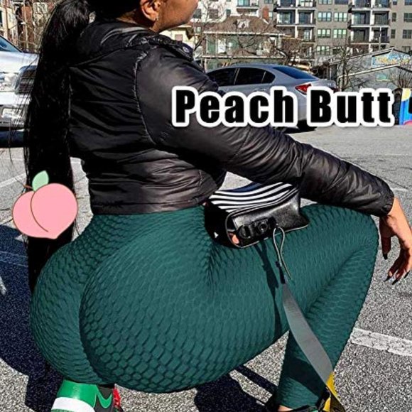 Dark Green butt lift textured leggings - Picture 4 of 5